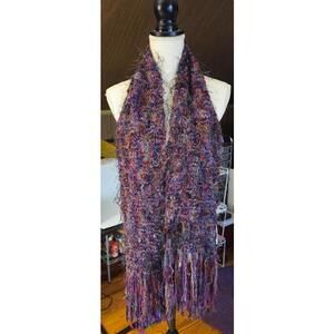 Handcrafted Multi-Color Textured Women's Scarf with Fringe 70"